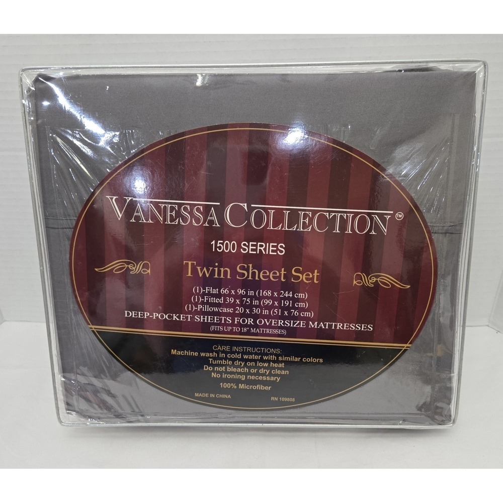 Vanessa Collection 1500 Supreme Microfiber Twin‎ Sheet Set 18" Deep Pockets Gray